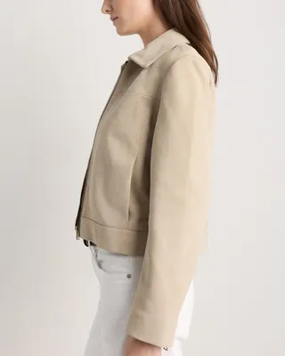 Quince Quince | Women's 100% Suede Cropped Zip-Front Jacket in Light Sand Beige — Women Spring tan Outerwear