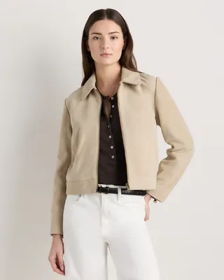 Quince Quince | Women's 100% Suede Cropped Zip-Front Jacket in Light Sand Beige — Women Spring tan Outerwear