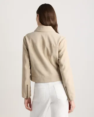 Quince Quince | Women's 100% Suede Cropped Zip-Front Jacket in Light Sand Beige — Women Spring tan Outerwear