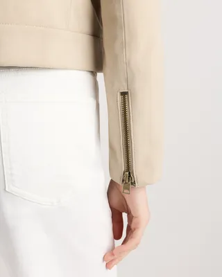 Quince Quince | Women's 100% Suede Cropped Zip-Front Jacket in Light Sand Beige — Women Spring tan Outerwear
