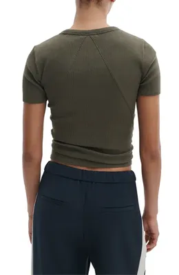 rag & bone rag & bone The Essential Rib T-Shirt in Dark Olive — Women Autumn grey Tops
