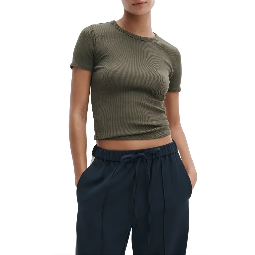 rag & bone rag & bone The Essential Rib T-Shirt in Dark Olive — Women Autumn grey Tops