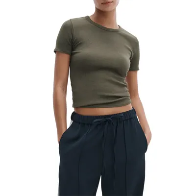 rag & bone rag & bone The Essential Rib T-Shirt in Dark Olive — Women Autumn grey Tops