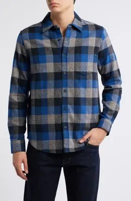 AG AG Aiden Plaid Cotton Button-Up Shirt in Gingham Blue Multi — Men Winter navy Tops