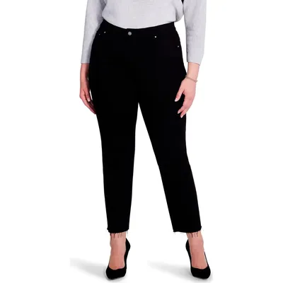 NIC+ZOE NIC+ZOE Raw Hem Ankle Straight Leg Jeans in Black Denim — Women Winter black Pants