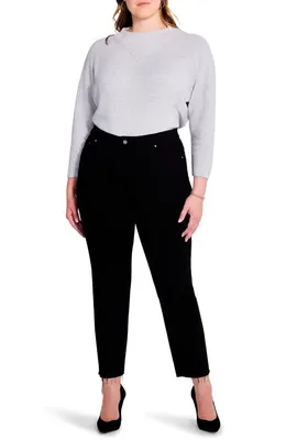 NIC+ZOE NIC+ZOE Raw Hem Ankle Straight Leg Jeans in Black Denim — Women Winter black Pants
