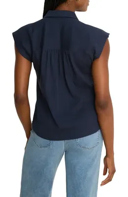 NIC+ZOE NIC+ZOE Coastal Crinkle Cotton Blend Top in Dark Indigo — Women Summer navy Tops