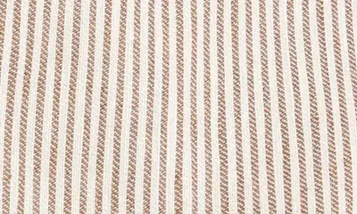 Vince Vince Ticking Stripe Cap Sleeve Linen & Cotton Button-Up Shirt in Taupe Wood — Women Autumn beige Tops