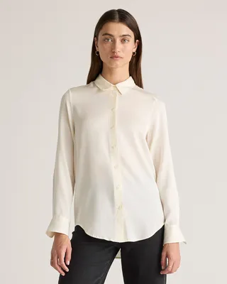 Quince Quince | Women's 100% Washable Silk Stretch Blouse in Ivory — Women Winter ivory Blouses