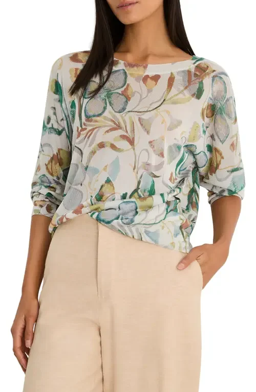 NIC+ZOE NIC+ZOE Pressed Flowers Metallic Sweater in Neutral Multi — Women Spring ivory Tops