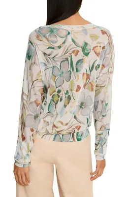 NIC+ZOE NIC+ZOE Pressed Flowers Metallic Sweater in Neutral Multi — Women Spring ivory Tops