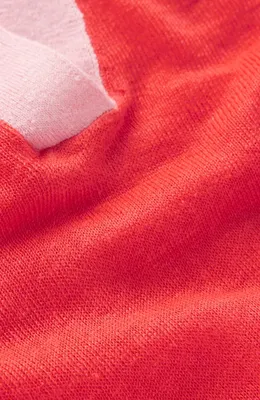 Boden Boden Agnes Colorblock Johnny Collar Sweater in Sunkissed Coral/Orchid Smoke — Women Spring red Tops