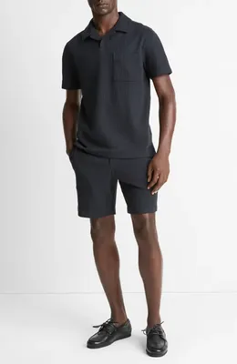 Vince Vince Stretch Cotton Seersucker Johnny Collar Polo in Coastal — Men Summer grey Tops