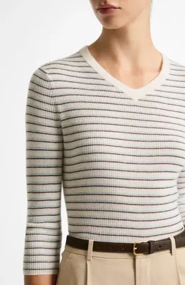 Vince Vince Stripe Cashmere & Silk Sweater in Clearwater/Bark Comb — Women Summer white Tops
