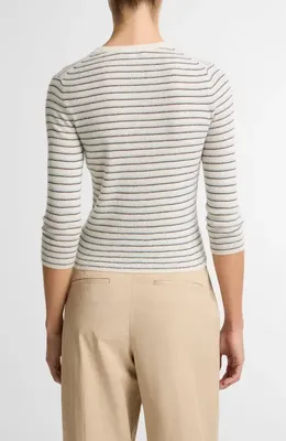 Vince Vince Stripe Cashmere & Silk Sweater in Clearwater/Bark Comb — Women Summer white Tops
