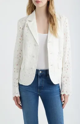 FRAME FRAME The Paisley Cotton Eyelet Blazer in White — Women Spring white Outerwear