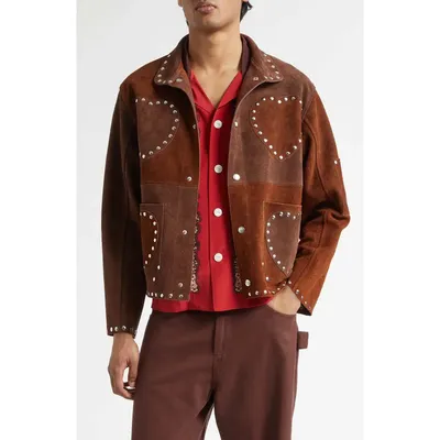 Bode Bode Hearts Suede Welding Jacket in Brown Tan — Men Autumn brown Outerwear