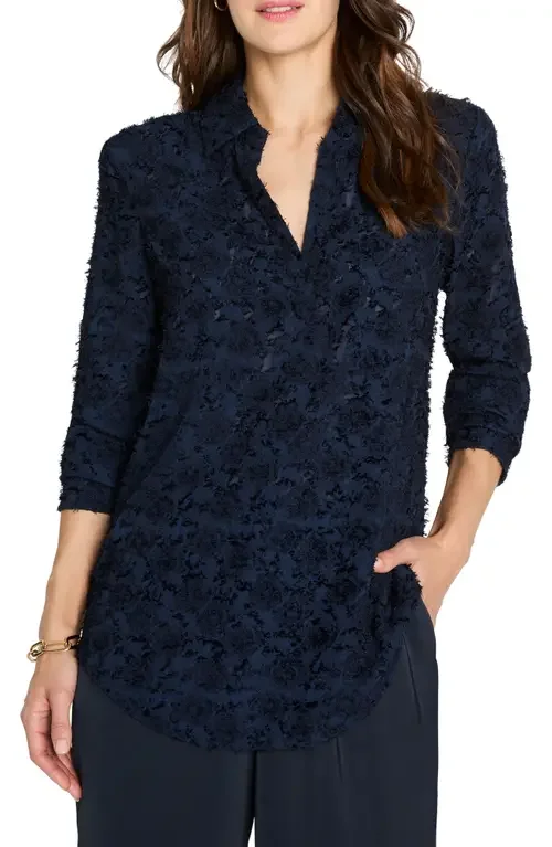 NIC+ZOE NIC+ZOE Any Occasion Jacquard Top in Dark Indigo — Women Winter navy Tops
