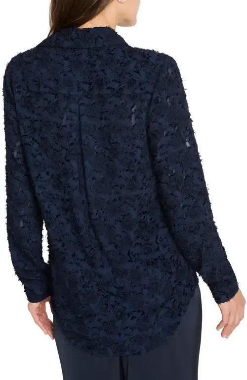 NIC+ZOE NIC+ZOE Any Occasion Jacquard Top in Dark Indigo — Women Winter navy Tops
