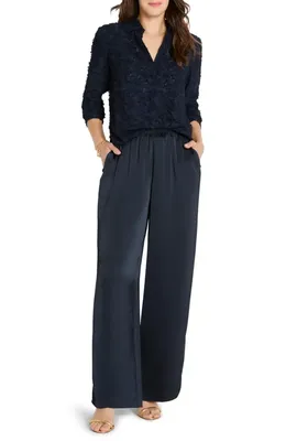 NIC+ZOE NIC+ZOE Any Occasion Jacquard Top in Dark Indigo — Women Winter navy Tops