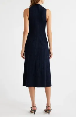 Theory Theory Cable Stitch Sleeveless Wool Blend Sweater Midi Dress in Dark Navy — Women Winter navy Midi Dresses