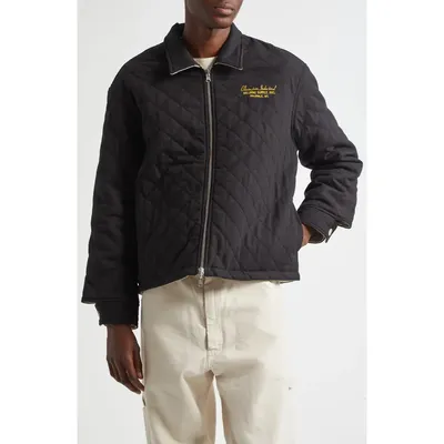 Bode Bode Bloomstein Quilted Reversible Jacket in Black Yellow — Men Winter black Outerwear