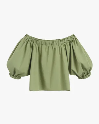 Cuyana Poplin Off-The-Shoulder Cropped Top - Leaf / in khaki — Autumn khaki Tops