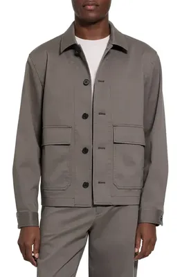 Theory Theory Moonsoft Cotton Twill Button-Up Shirt Jacket in Morel — Men Autumn grey Outerwear