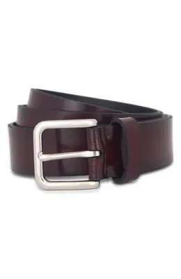 Vince Vince Leather Belt in Port/Palladium — Men Autumn chocolate Accessories