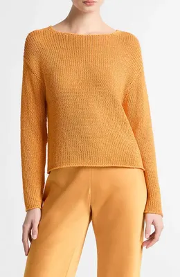 Vince Vince Open Knit Boat Neck Sweater in Tangerine — Women Autumn camel Tops
