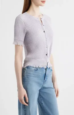 rag & bone rag & bone Ayan Fringe Trim Rib Cardigan in Lvmst — Women Summer silver Tops