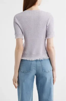 rag & bone rag & bone Ayan Fringe Trim Rib Cardigan in Lvmst — Women Summer silver Tops