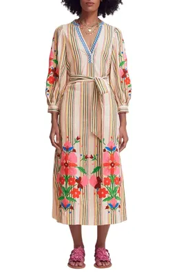 Boden Boden Octavia Cotton Midi Dress in Multi Embroidery Stripe — Women Spring ivory Dresses