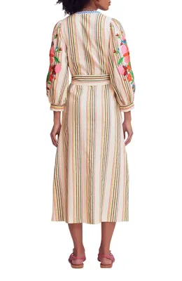 Boden Boden Octavia Cotton Midi Dress in Multi Embroidery Stripe — Women Spring ivory Dresses