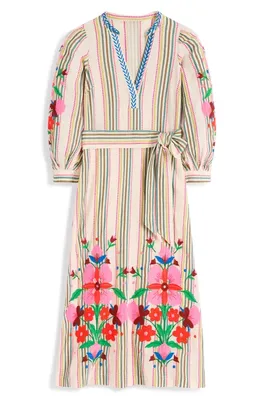 Boden Boden Octavia Cotton Midi Dress in Multi Embroidery Stripe — Women Spring ivory Dresses
