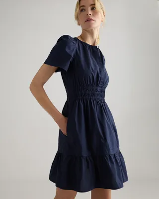 Quince Quince | Women's Poplin Tiered Mini Dress in Navy — Women Winter navy Mini Dresses