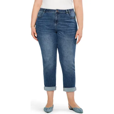 NIC+ZOE NIC+ZOE Cuff Straight Leg Girlfriend Jeans in Atlantic — Women Summer blue Pants