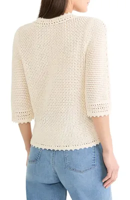 NIC+ZOE NIC+ZOE Semisheer Cotton Blend Open Stitch Sweater in Classic Cream — Women Spring white Tops