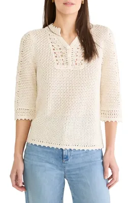 NIC+ZOE NIC+ZOE Semisheer Cotton Blend Open Stitch Sweater in Classic Cream — Women Spring white Tops