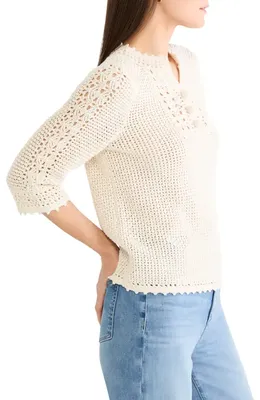 NIC+ZOE NIC+ZOE Semisheer Cotton Blend Open Stitch Sweater in Classic Cream — Women Spring white Tops