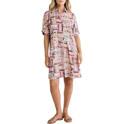 NIC+ZOE NIC+ZOE Devon Colorweave Cotton Blend Shift Shirtdress in Pink Multi — Women Spring pink Dresses