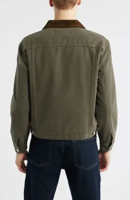 FRAME FRAME Cotton Canvas Trucker Jacket in Antique Dark Olive — Men Autumn grey Outerwear