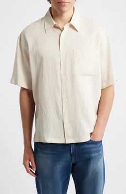 FRAME FRAME Textured Stripe Short Sleeve Button-Up Shirt in Natural Stripe — Men Spring white Tops
