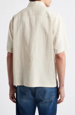 FRAME FRAME Textured Stripe Short Sleeve Button-Up Shirt in Natural Stripe — Men Spring white Button-Down Shirts