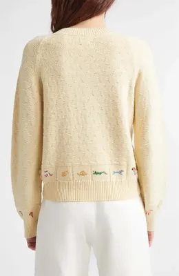 Bode Bode Zoologist Embroidered Merino Wool & Alpaca Cardigan in Cream — Women Spring ivory Tops