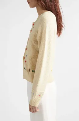 Bode Bode Zoologist Embroidered Merino Wool & Alpaca Cardigan in Cream — Women Spring ivory Tops