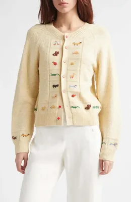 Bode Bode Zoologist Embroidered Merino Wool & Alpaca Cardigan in Cream — Women Spring ivory Tops