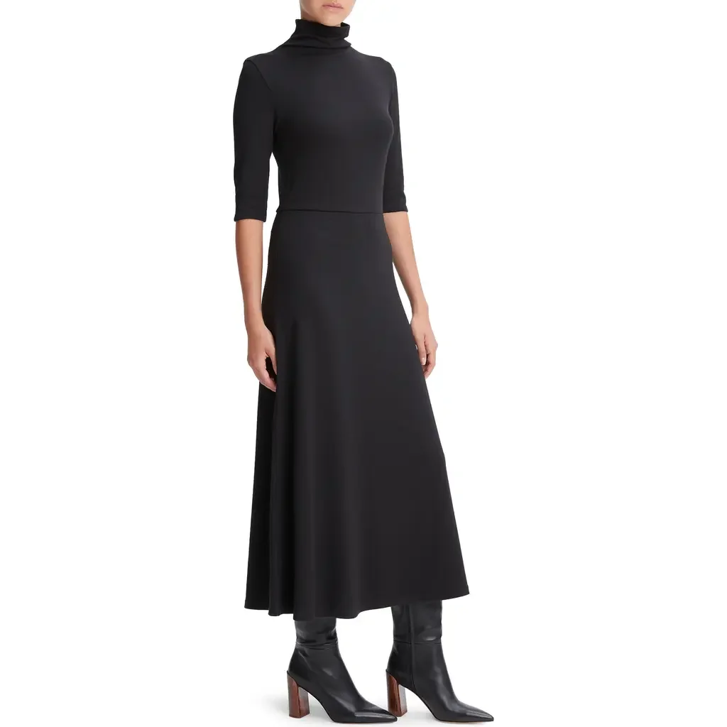 Vince Vince Turtleneck A-Line Maxi Dress in Black — Women Winter black Dresses