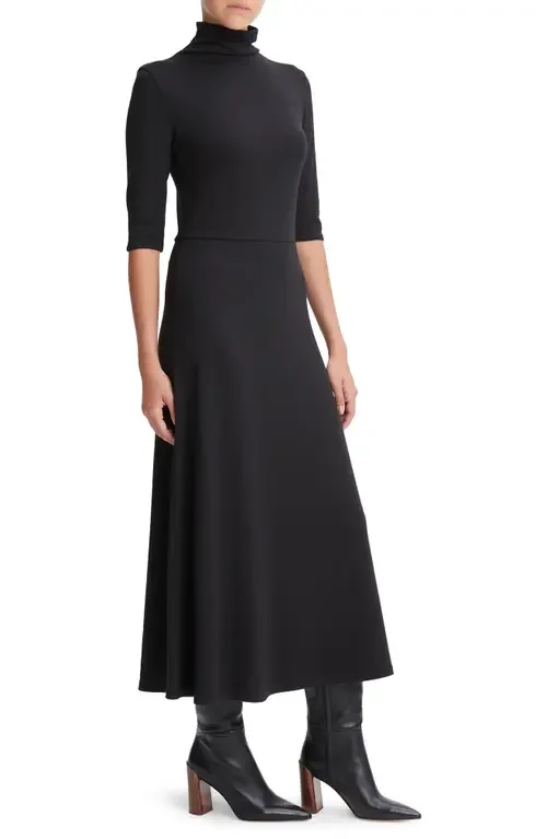 Vince Vince Turtleneck A-Line Maxi Dress in Black — Women Winter black Dresses