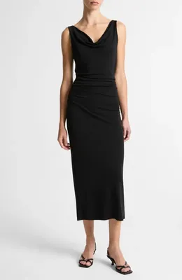 Vince Vince Cowl Neck Matte Jersey Midi Dress in Black — Women Winter black Dresses